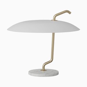 Lamp Model 537 Brass Structure, White Reflector & White Marble by Gino Sarfatti