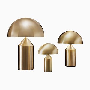 Atollo Large, Medium and Small Gold Table Lamps by Vico Magistretti for Oluce, Set of 3