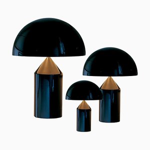 Lámparas de mesa Atollo grandes, medianas y pequeñas en negro de Vico Magistretti para Oluce. Juego de 2