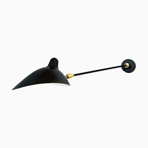 Schwarze Wandlampe mit einem geraden Arm & zwei Drehgelenken von Serge Mouille