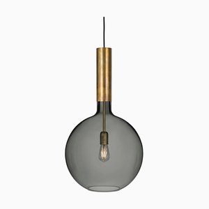 Rosdala Large Brass Smoked Glass Ceiling Lamp by Sabina Grubbeson for Konsthantverk