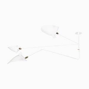 White Suspension 2 Fixed and 1 Rotating Curved Arm Lamp by Serge Mouille