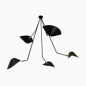 Schwarze 5 Spider Deckenlampe mit Festen Armen von Serge Mouille