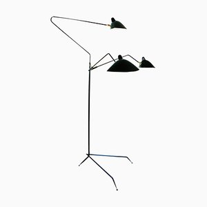 Lámpara de pie giratoria de 3 brazos en negro de Serge Mouille