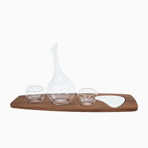 Pok Collection Carafe and Set of Glasses on a Walnut Wooden Appetizer Tray by Soshiro, 2019, Set of 5