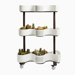 Ainu Collection Vertical Garden Cart of Ceramic and Turtle Grey Finished Wood by Soshiro, 2020