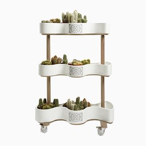 Ainu Collection Vertical Garden Cart of Ceramic and Beech Wood by Soshiro, 2020