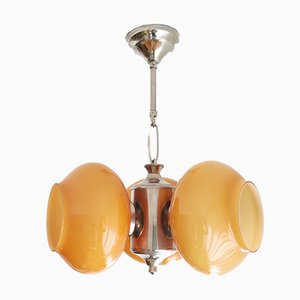 Mid-Century Modern Orange Glass and Chromed Metal Pendant Lamp, 1950s