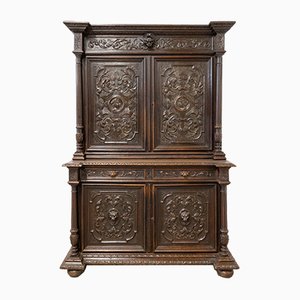 Renaissance Revival Oak 2-Part Buffet Cabinet, France, Mid-19th Century