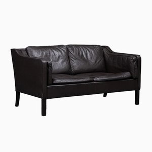 Danish Brown Leather 2-Seater Sofa