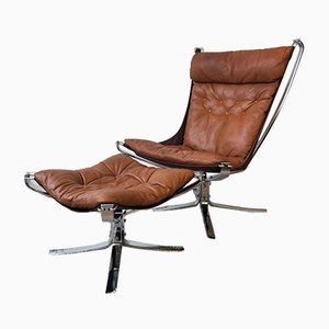 Falcon High Back Easy Chair with Matching Ottoman by Sigurd Resell for Vatne Møbler, Set of 2