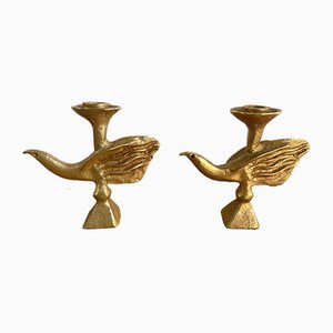 French Gilt Bird Candleholders by Pierre Casenove for Fondica, 1980s, Set of 2