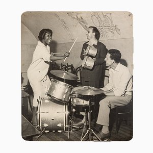 Banda de jazz, fotografía en blanco y negro sobre tablero de madera, años 40
