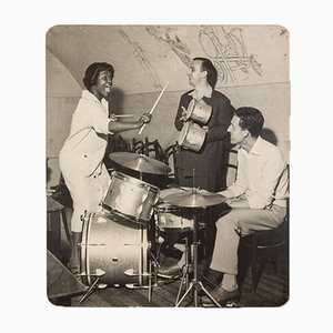 Jazz Band, Black & White Photograph on Wooden Board, 1940s