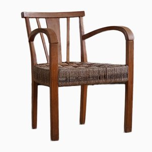 Danish Modern Lounge Chair in Beech and Papercord in the Style of Frits Schlegel, 1930s