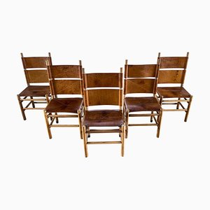 Kentucky Esszimmerstühle aus cognacfarbenem Leder & Nussholz von Carlo Scarpa für Bernini, 1977, 5er Set