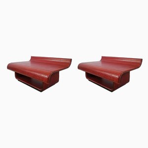 Italian Bedside Tables in Real Leather, Set of 2