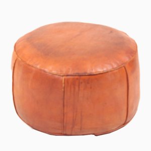 Mid-Century Pouf in Patinated Leather, Denmark, 1960s