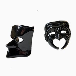 Máscaras Masquerade italianas negras de Cadoro Venezia, 1982. Juego de 2