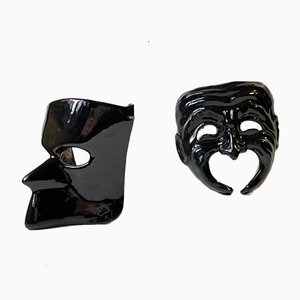Schwarze italienische Masquerade Gesichts- oder Wandmasken von Cadoro Venezia, 1982, 2er Set