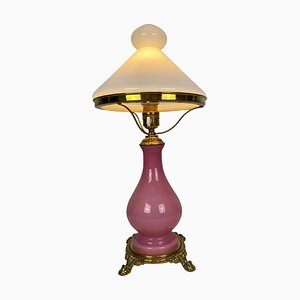 Lampada da tavolo in vetro opalino rosa, anni '30