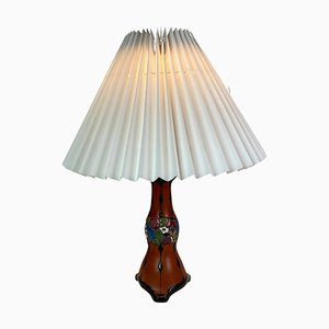 Ceramic Table Lamp with Orange Glaze and Paper Shade, 1960s