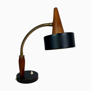 Tischlampe aus schwarzem Metall & Teak, Dänemark, 1960er