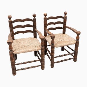 Fauteuils Rustiques en Bois et Rotin, Début 20ème Siècle, Set de 2