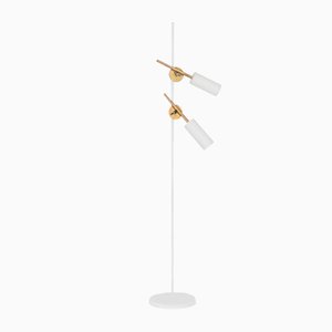 2-Arm Floor Lamp in White and Brass by Johan Carpner Stav for Konsthantverk