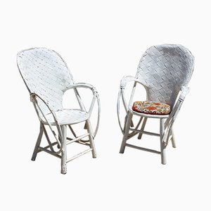 French Bamboo Chestnut Chairs, Set of 2