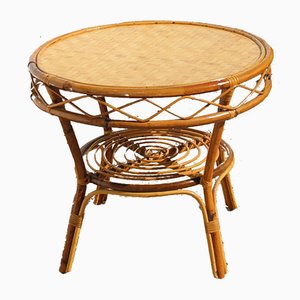 Vintage French Round Bamboo Coffee Table