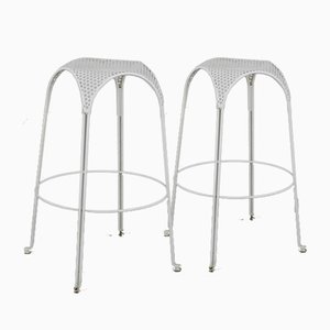 Bar Stools in White Painted Iron by Giuseppe De Vivo, Italy, 1950s, Set of 2