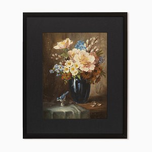 Bouquet, Oil on Plate, Framed