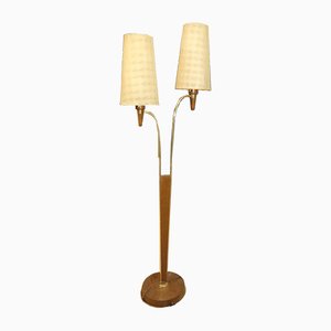 Floor Lamp in Teak & Brass with 2 Lampshades, 1960s