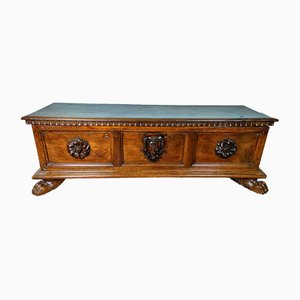 Italian Chest in Carved Solid Walnut, 17th Century