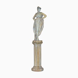 Garden Stone Statue of Lady on Plinth Bronze Pewter