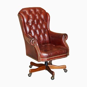 Vintage Oxblood Leather Chesterfield Desk Armchair
