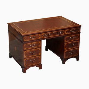 Antiker viktorianischer Schreibtisch aus ochsenblutrotem Leder