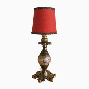 Small Art Nouveau Red Brass and Glass Table Lamp, 1920s