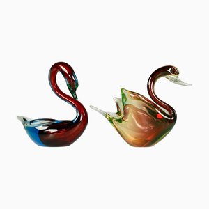 Murano Glass Swan Figures, 1970s, Set of 2