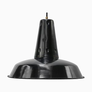 Lampe à Suspension Industrielle Vintage en Émail Noir, France