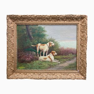 Emile Godchaux, 2 Hunting Dogs, 1880-1890, Oil on Canvas, Framed