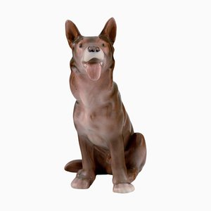 Antike Porzellanfigur eines sitzenden Schäferhunds von Bing & Grøndahl