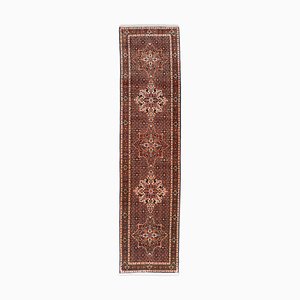 Patterned Bidjar Runner Rug in Dark Red with Border