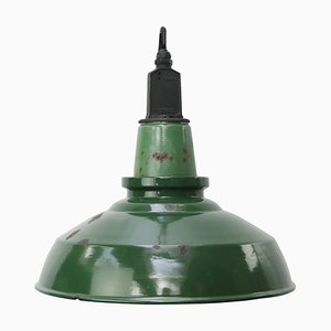 Lámpara colgante industrial británica vintage esmaltada en verde