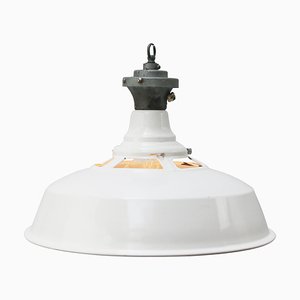 Vintage Industrial White Enamel Factory Pendant Light from Benjamin Electric Manufacturing Company