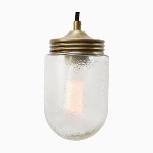 Vintage Industrial Frosted Glass & Brass Pendant Lamp