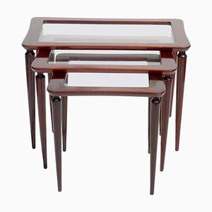 Italian Mahogany Nesting Tables by Ico Parisi for De Baggis, 1950s, Set of 3