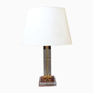 Acrylic Glass Table Lamp with Golden Details, 1970s