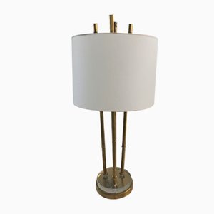 Murano Mid-Century Round Base Brass and Glass Italian Couple Table Lamp, 1950s